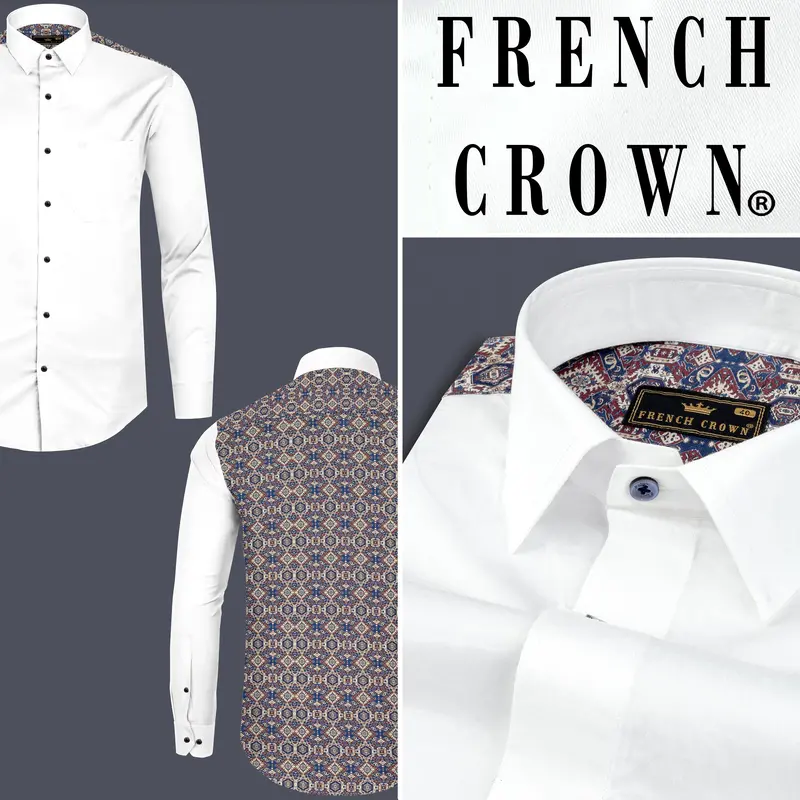 Bright White Ancient Printed Back Super Soft Premium Cotton Shirt 9