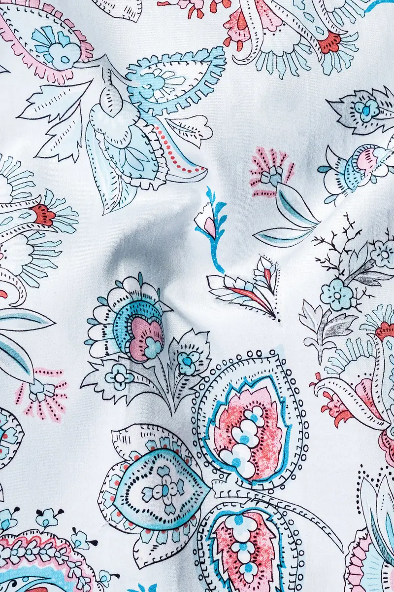 Bright White And Anakiwa Blue Leaves Printed Subtle Sheen Super Soft Premium Cotton Shirt 2