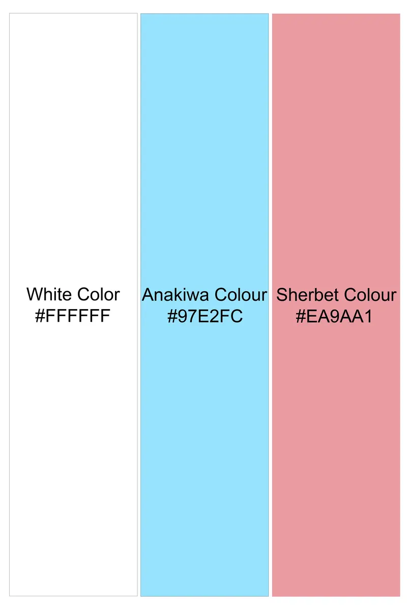 Bright White And Anakiwa Blue Leaves Printed Subtle Sheen Super Soft Premium Cotton Shirt 8