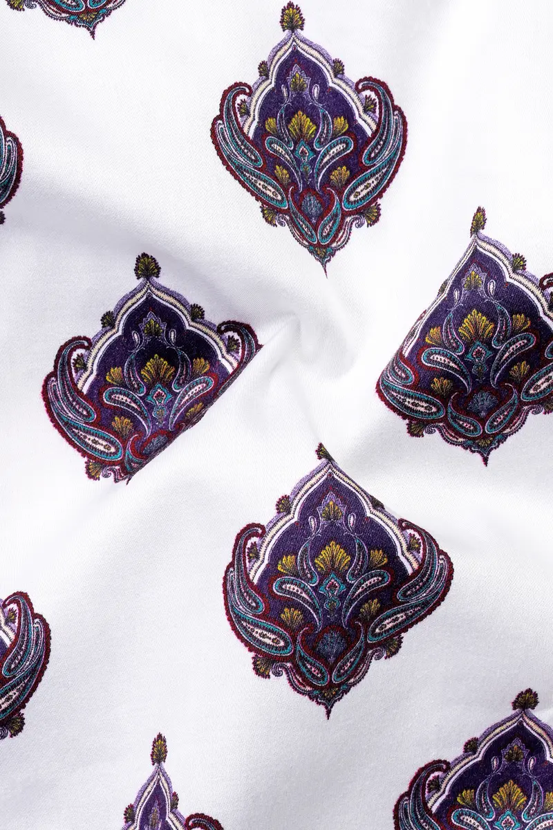 Bright White And Baltic Purple Printed Subtle Sheen Super Soft Premium Cotton Shirt 3