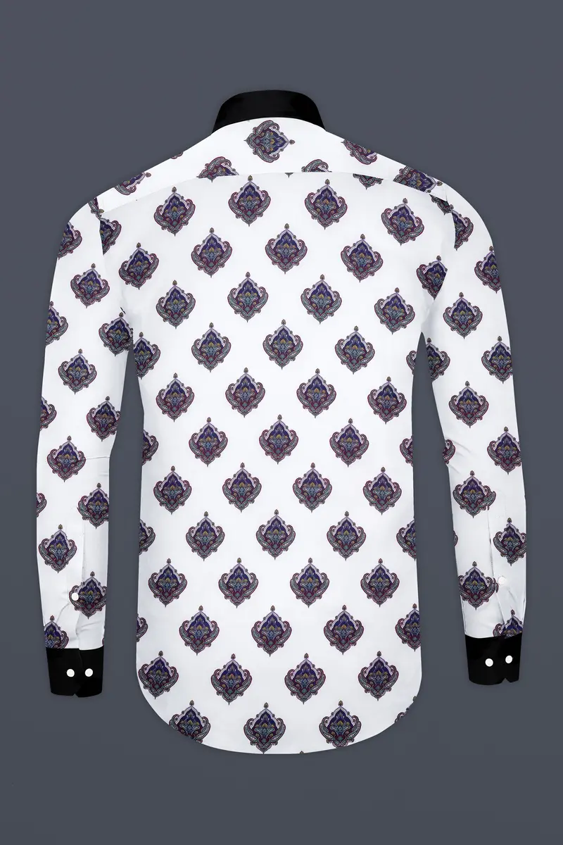 Bright White And Baltic Purple Printed Subtle Sheen Super Soft Premium Cotton Shirt 6