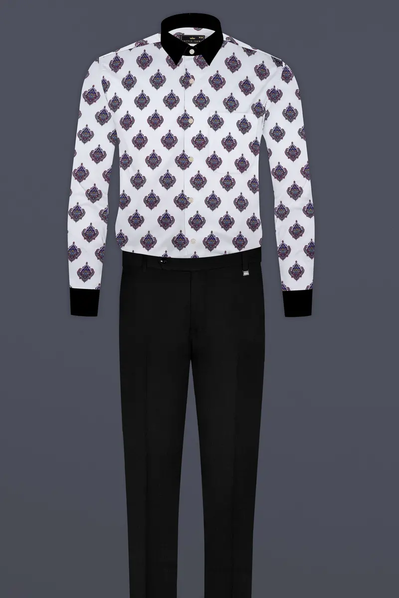 Bright White And Baltic Purple Printed Subtle Sheen Super Soft Premium Cotton Shirt 7