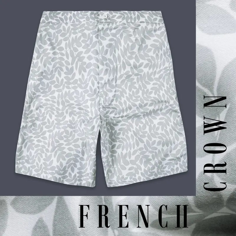 Bright White And Battleship Gray Printed Subtle Sheen Super Soft Premium Cotton Short 1