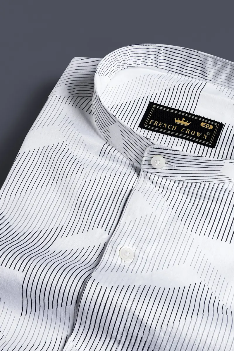 Bright White And Black Abstract Lines Printed Subtle Sheen Super Soft Premium Cotton Shirt 1
