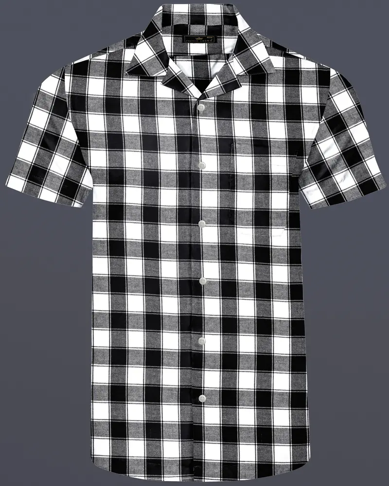 Bright White And Black Checked Dobby Textured Premium Giza Cotton Shirt 1