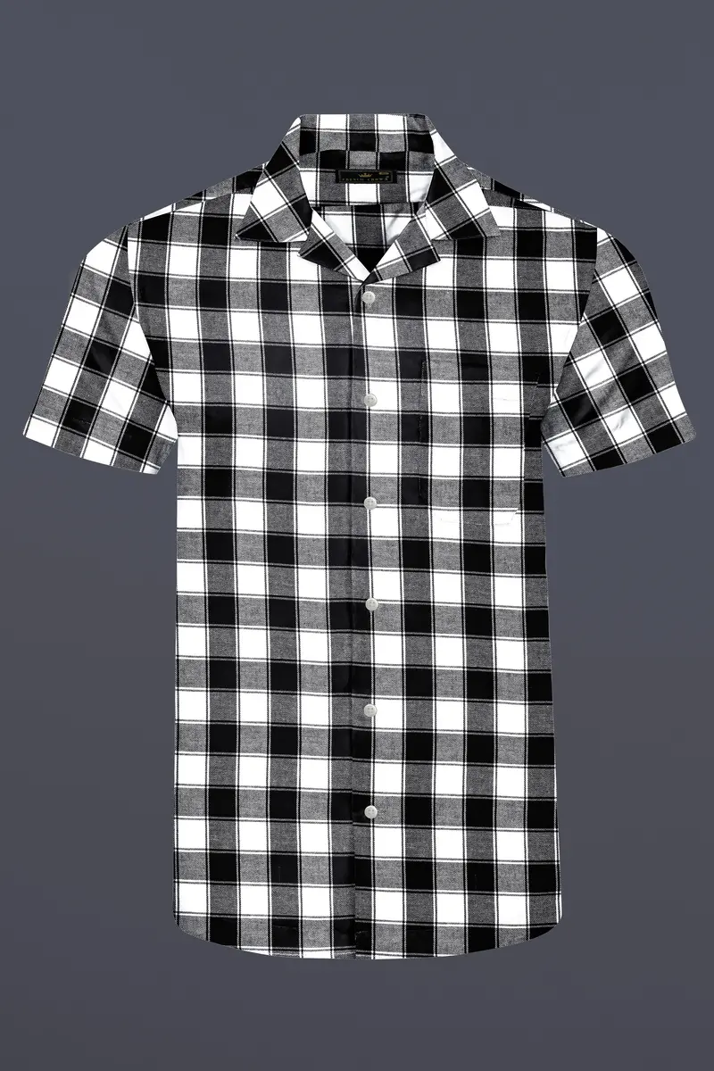 Bright White And Black Checked Dobby Textured Premium Giza Cotton Shirt 2