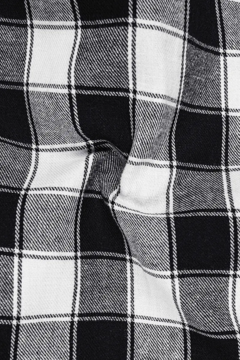 Bright White And Black Checked Dobby Textured Premium Giza Cotton Shirt 3