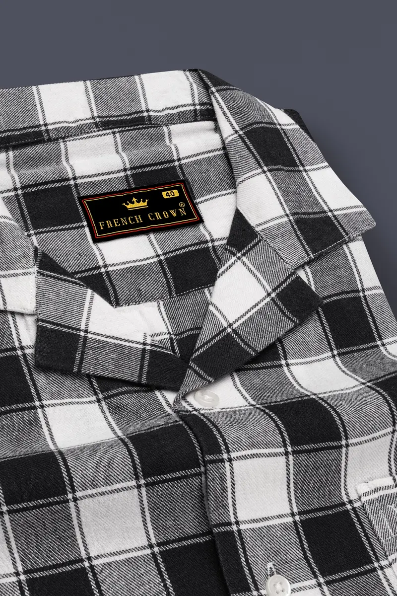 Bright White And Black Checked Dobby Textured Premium Giza Cotton Shirt 4