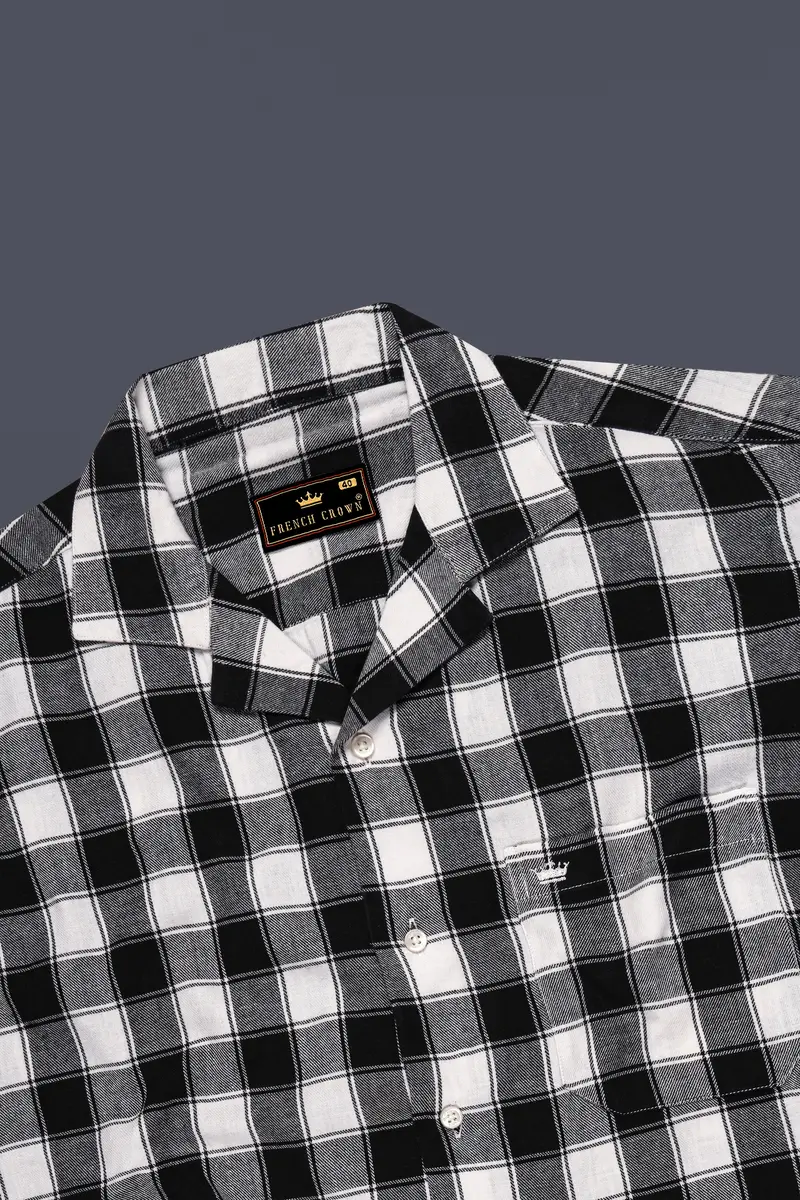 Bright White And Black Checked Dobby Textured Premium Giza Cotton Shirt 5