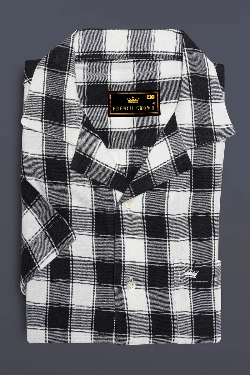Bright White And Black Checked Dobby Textured Premium Giza Cotton Shirt 6