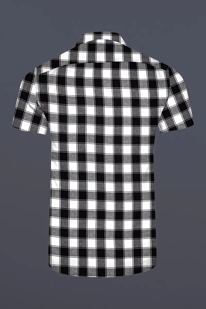 Bright White And Black Checked Dobby Textured Premium Giza Cotton Shirt 7