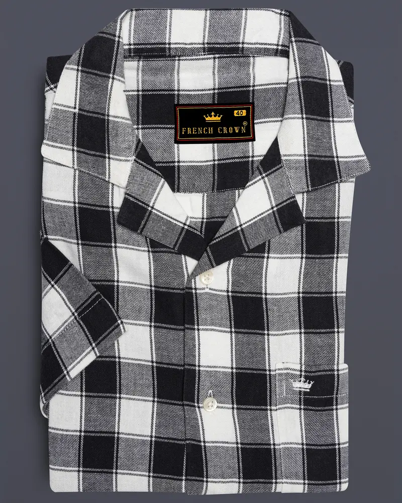 Bright White And Black Checked Dobby Textured Premium Giza Cotton Shirt 8