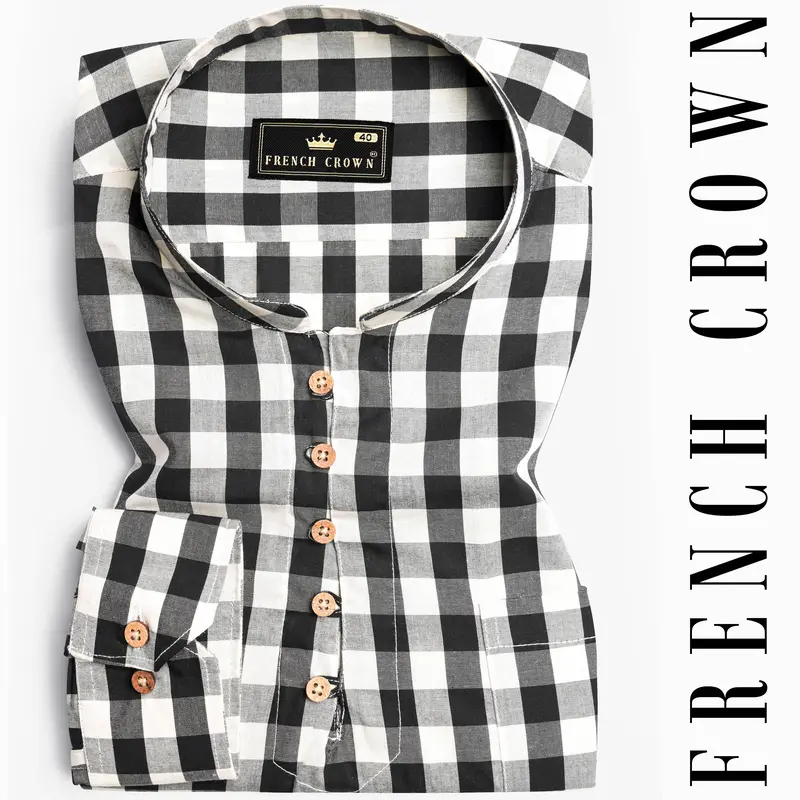 Bright White And Black Checked Royal Oxford Kurta Shirt 1