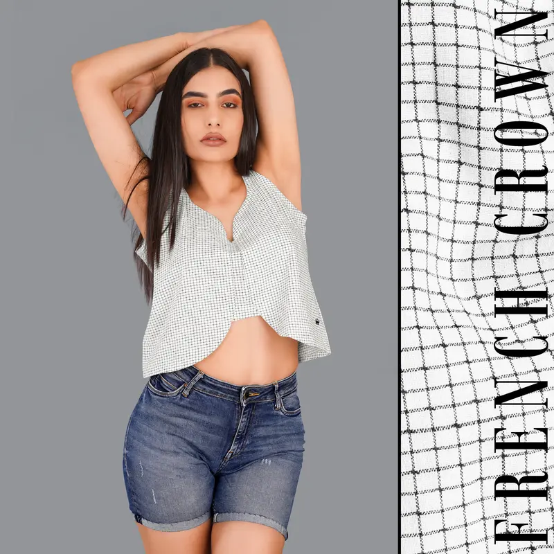 Bright White And Black Checkered Premium Cotton Crop Top 1
