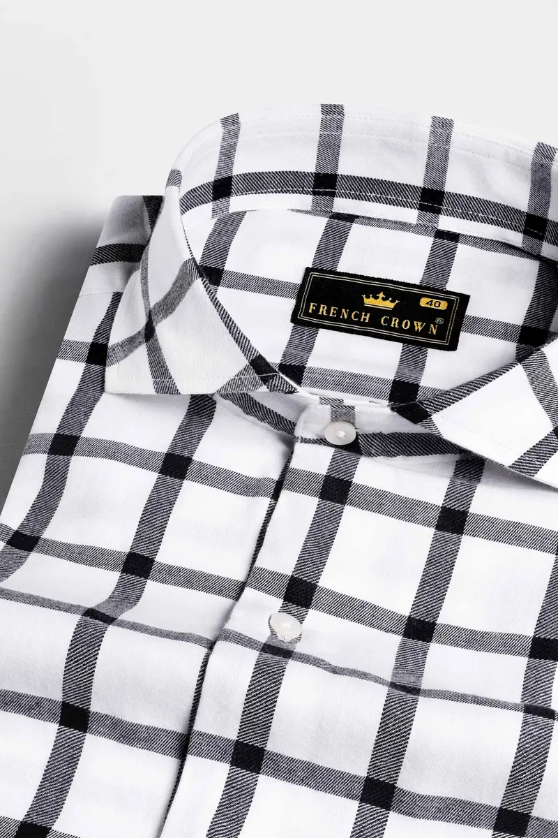 Bright White And Black Checkered Twill Premium Cotton Shirt 1