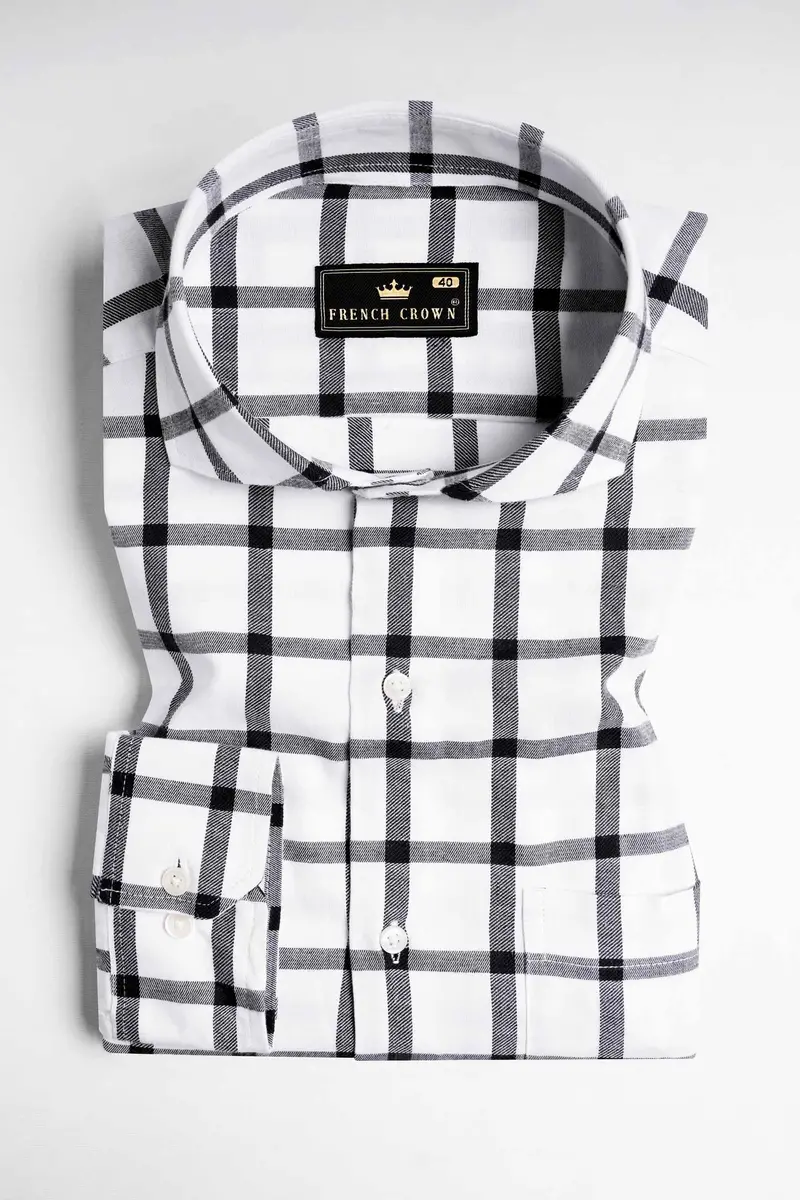 Bright White And Black Checkered Twill Premium Cotton Shirt 3