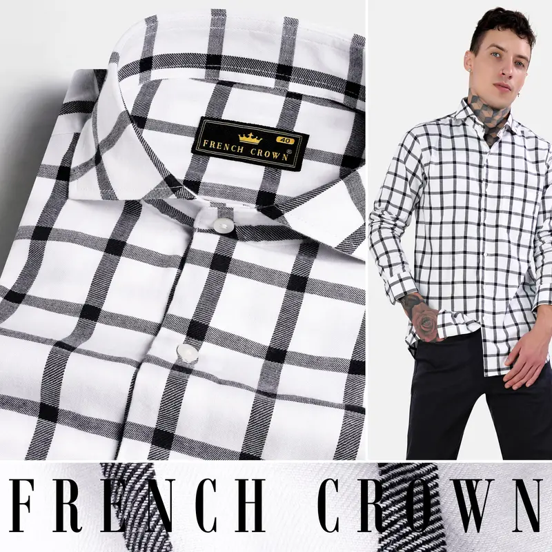Bright White And Black Checkered Twill Premium Cotton Shirt 4