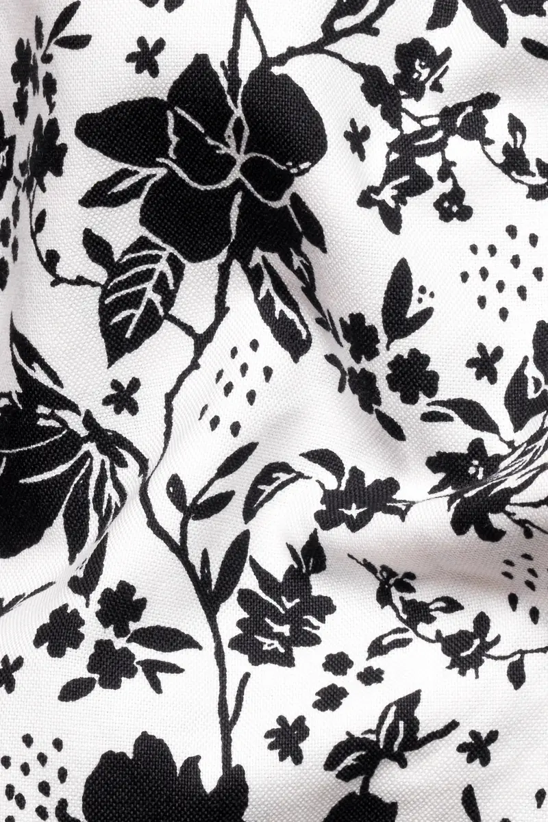 Bright White And Black Ditsy Printed Royal Oxford Kurta Shirt 3