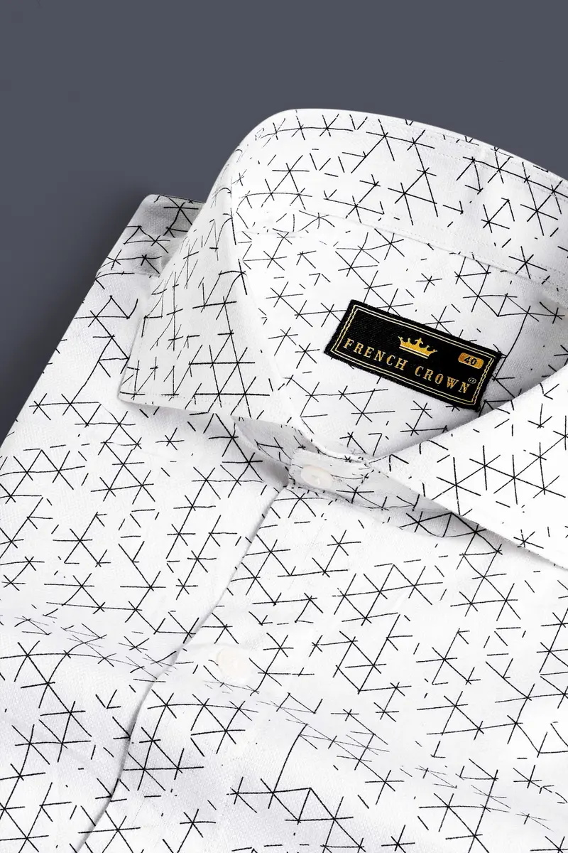 Bright White And Black Dobby Textured Premium Giza Cotton Shirt 1