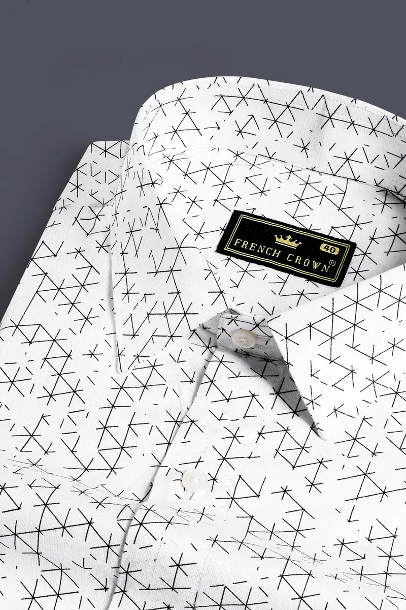 Bright White And Black Dobby Textured Premium Giza Cotton Shirt 1