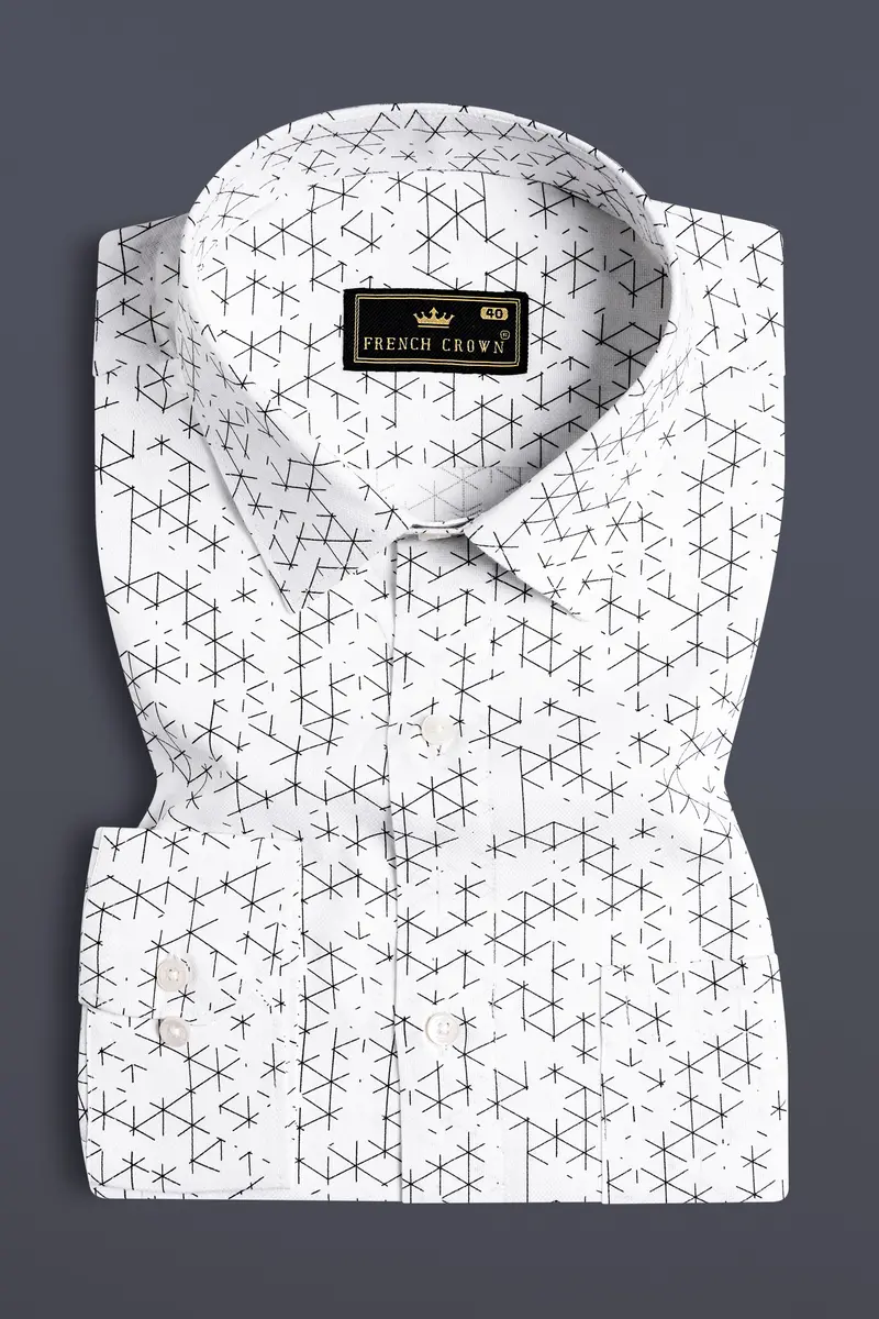 Bright White And Black Dobby Textured Premium Giza Cotton Shirt 3