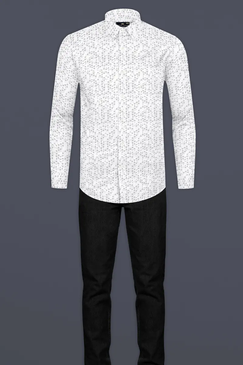 Bright White And Black Dobby Textured Premium Giza Cotton Shirt 6