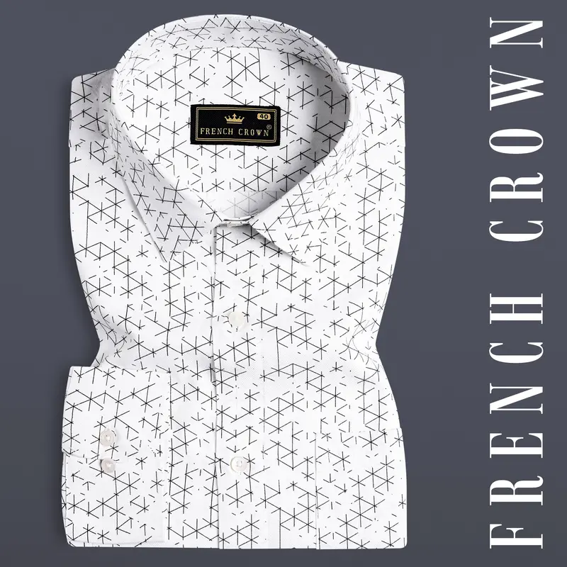Bright White And Black Dobby Textured Premium Giza Cotton Shirt 7