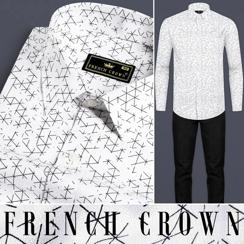Bright White And Black Dobby Textured Premium Giza Cotton Shirt 9