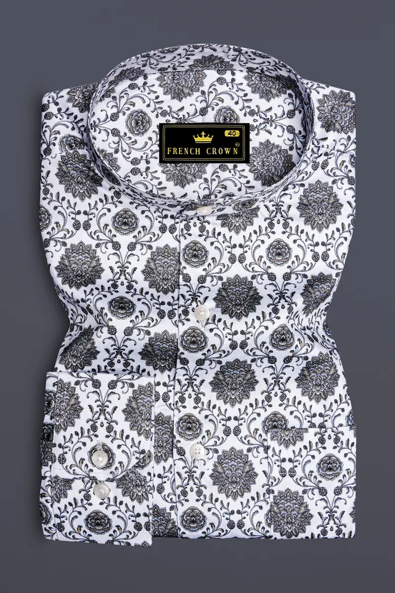 Bright White And Black Ethnic Printed Super Soft Premium Cotton Shirt 4