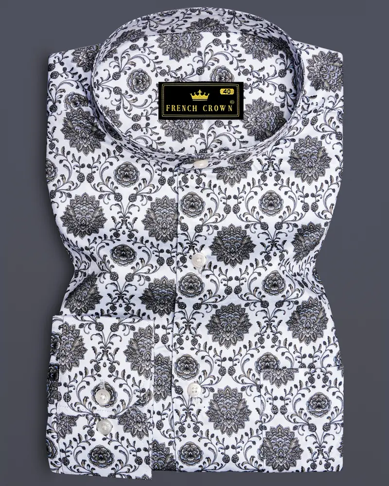 Bright White And Black Ethnic Printed Super Soft Premium Cotton Shirt 6