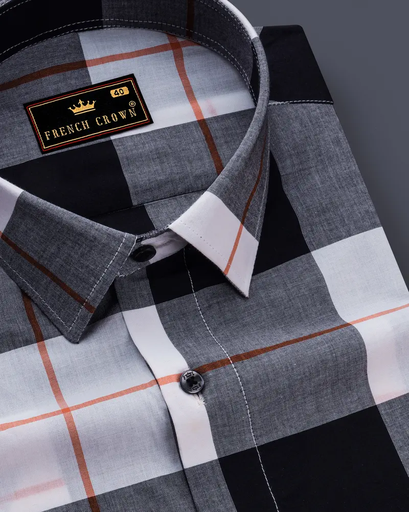 Bright White And Black Plaid Premium Cotton Shirt 1