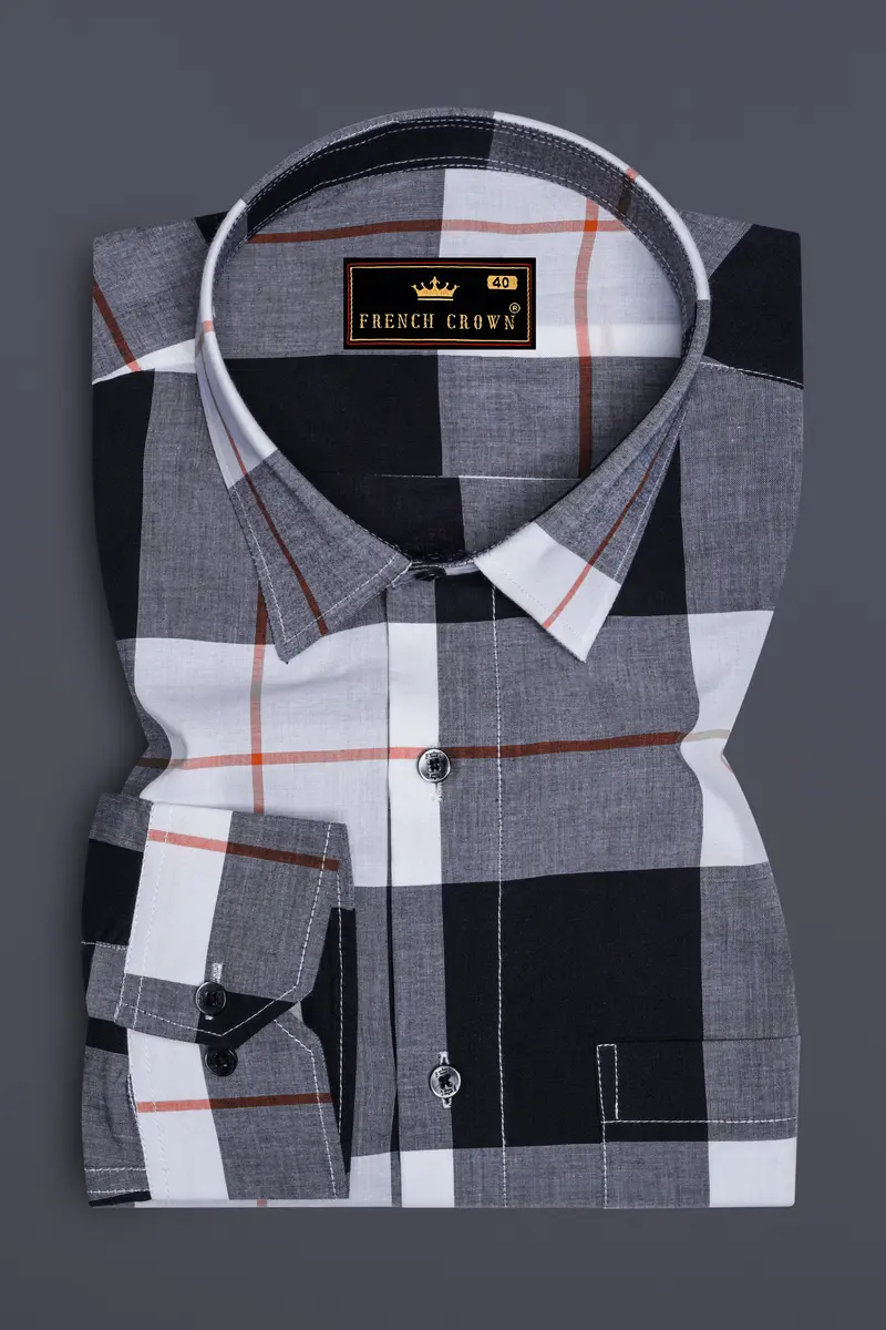 Bright White And Black Plaid Premium Cotton Shirt 4