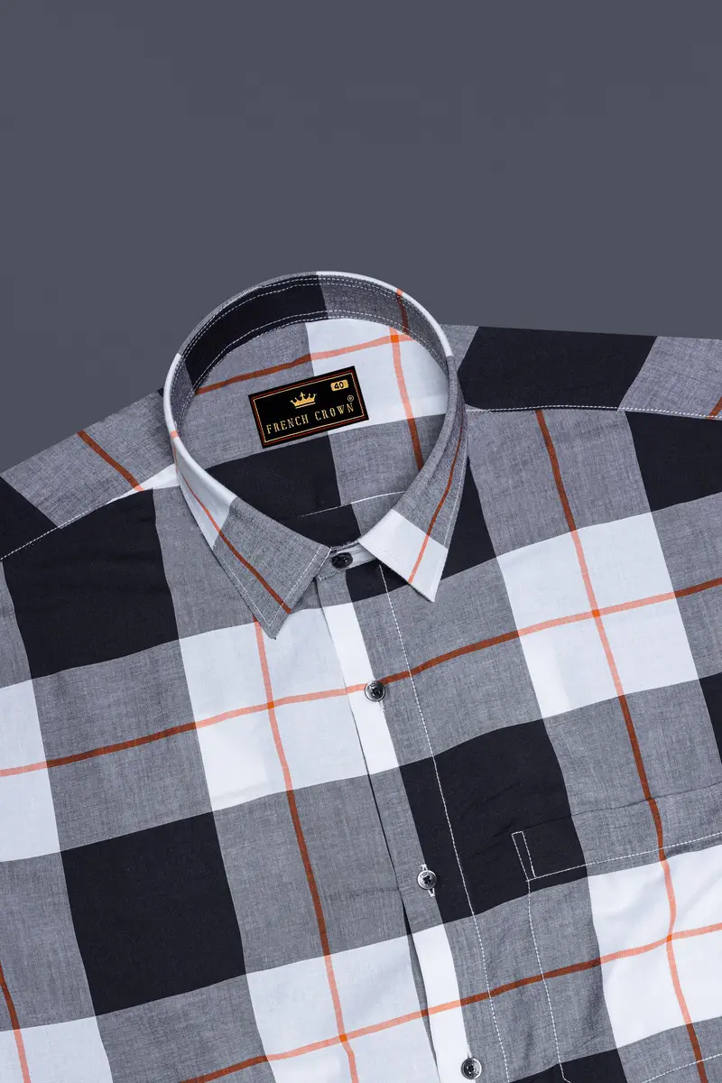 Bright White And Black Plaid Premium Cotton Shirt 5