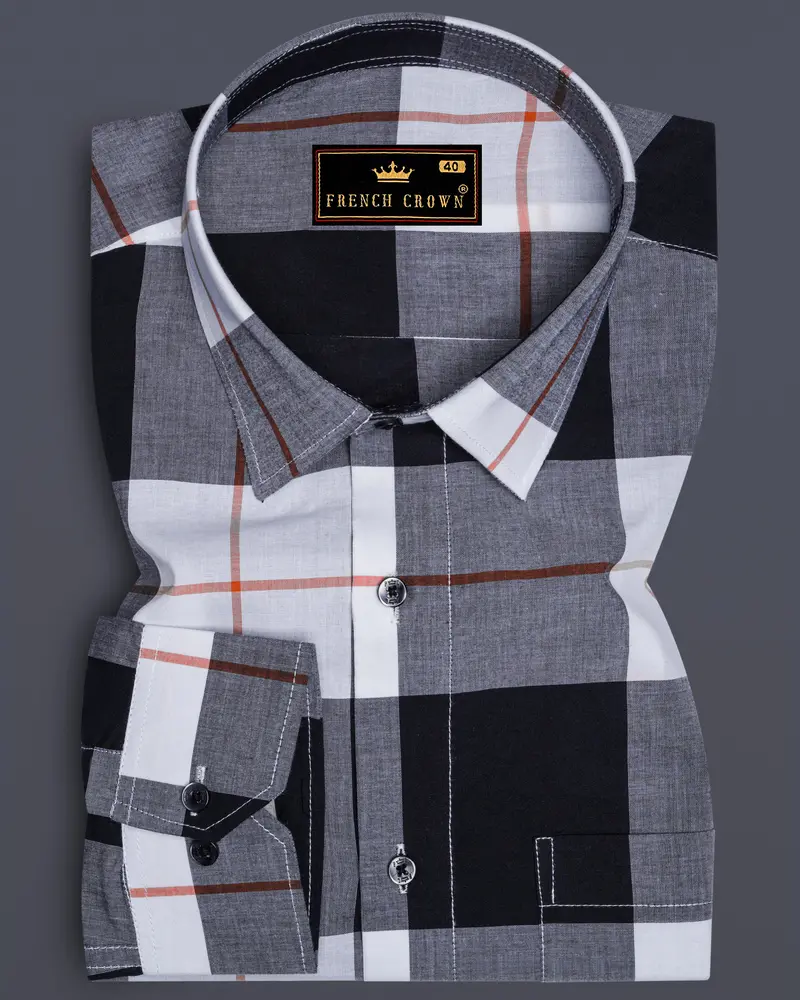 Bright White And Black Plaid Premium Cotton Shirt 6