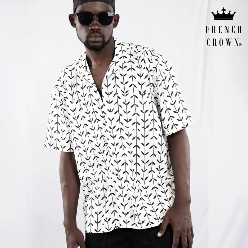 Bright White And Black Printed Lightweight Oversized Premium Cotton Shirt 1