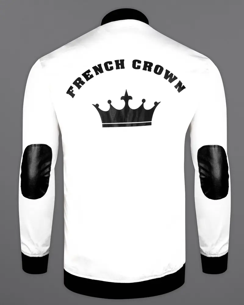 Bright White And Black Printed Premium Cotton Signature Bomber Jacket 9