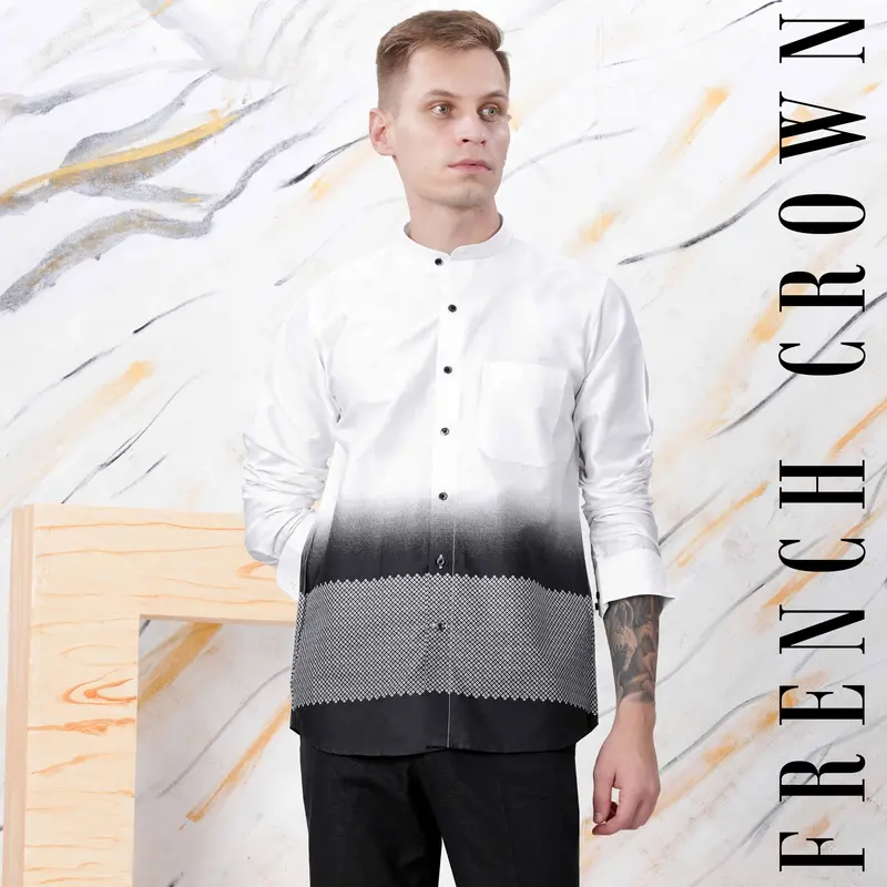 Bright White And Black Printed Subtle Sheen Super Soft Premium Cotton Shirt 1