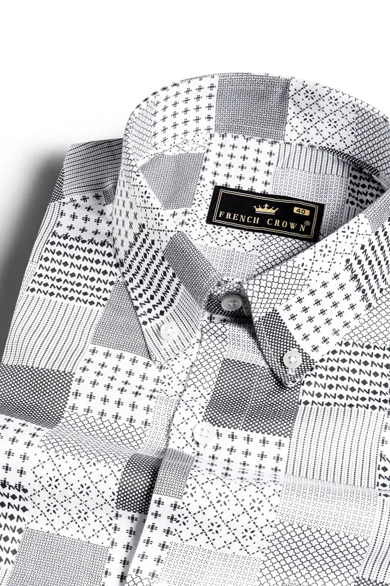 Bright White And Black Printed Super Soft Premium Cotton Shirt 1