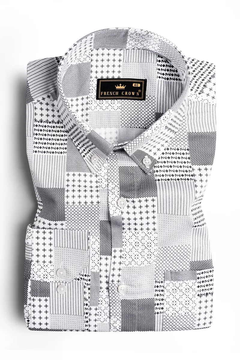 Bright White And Black Printed Super Soft Premium Cotton Shirt 3