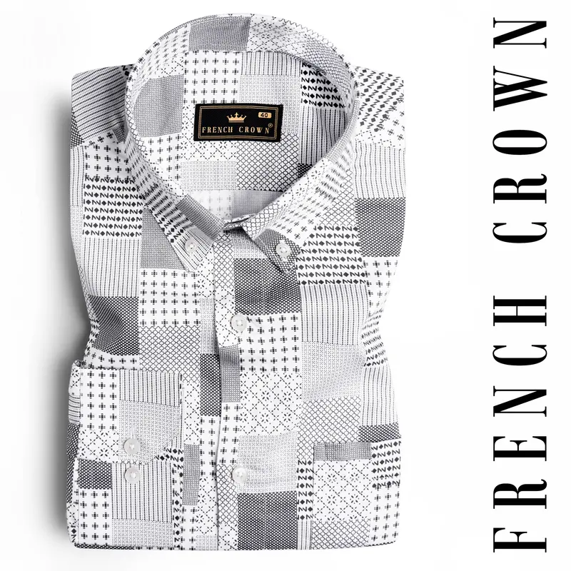 Bright White And Black Printed Super Soft Premium Cotton Shirt 4