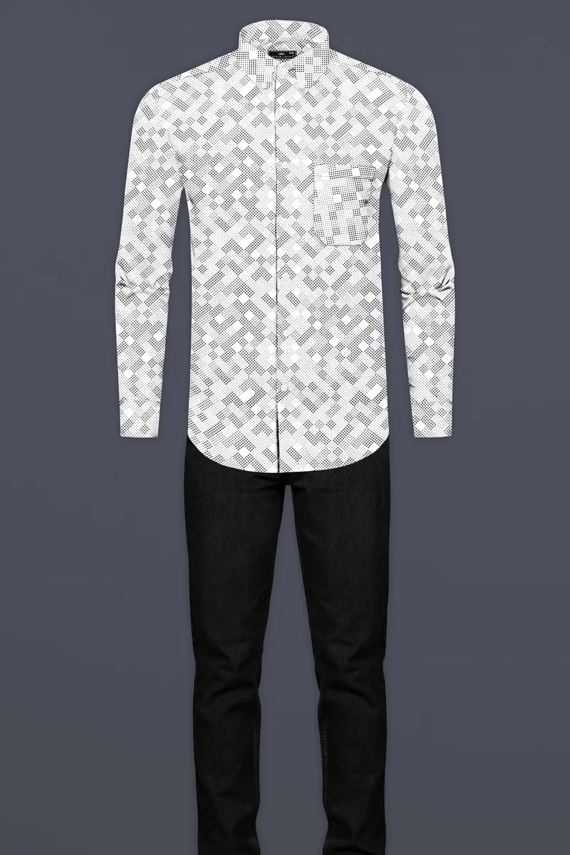 Bright White And Black Printed Super Soft Premium Cotton Shirt 6