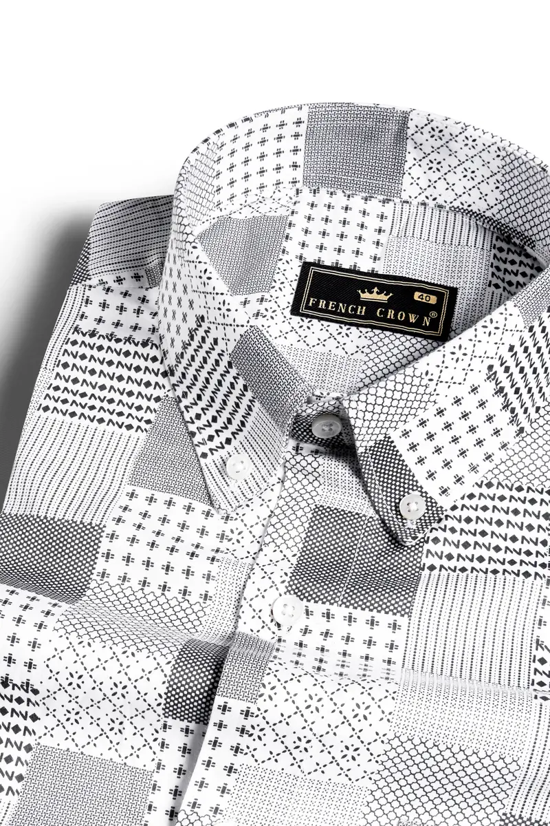 Bright White And Black Printed Super Soft Premium Cotton Shirt 7