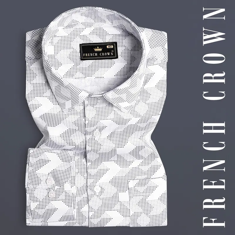 Bright White And Black Printed Super Soft Premium Cotton Shirt 7