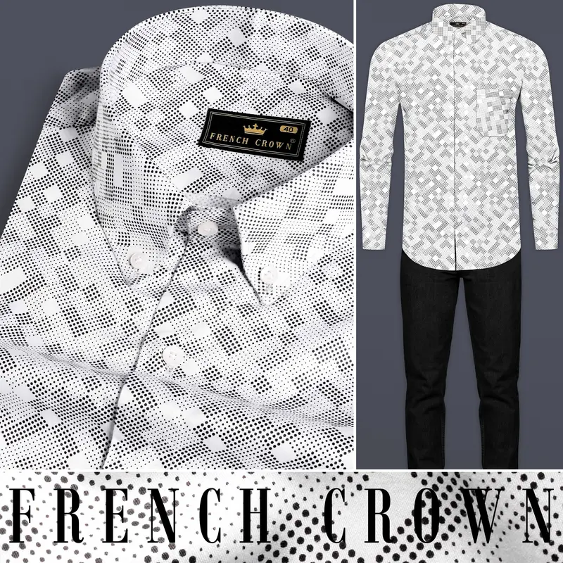 Bright White And Black Printed Super Soft Premium Cotton Shirt 8
