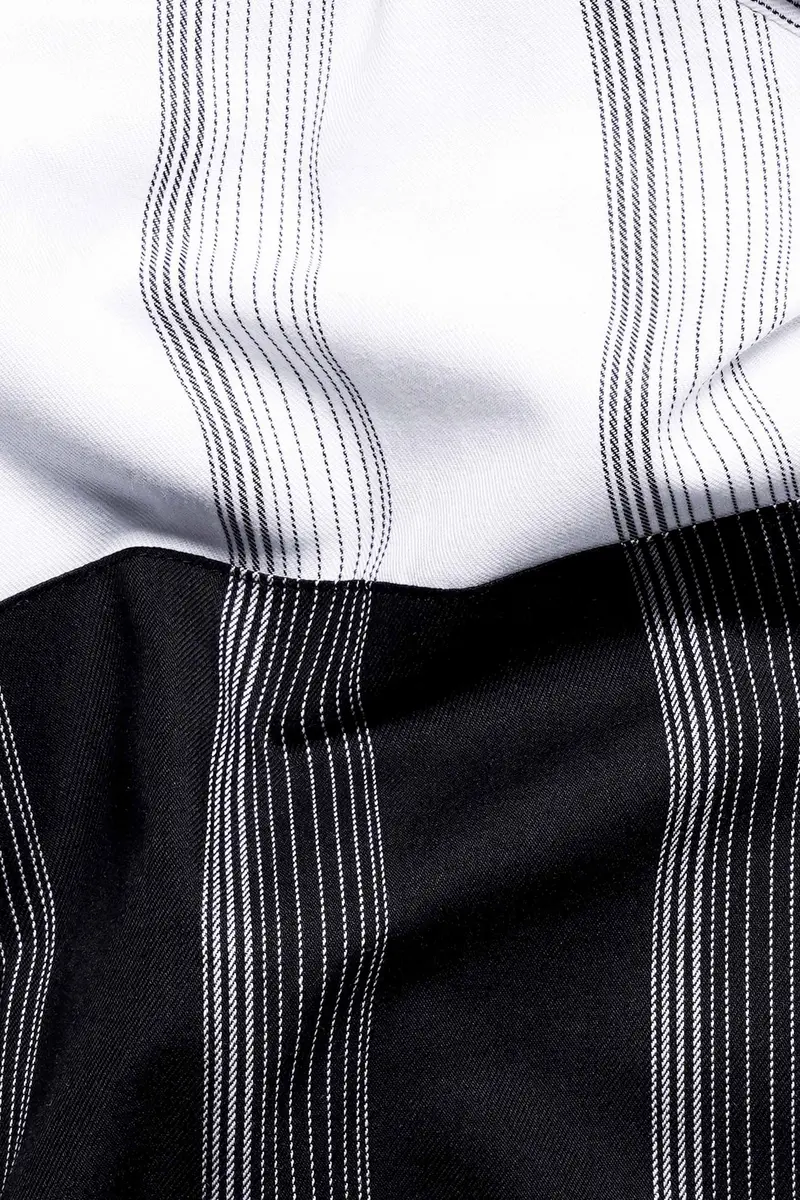 Bright White And Black Striped Dobby Textured Premium Giza Cotton Designer Shirt 3