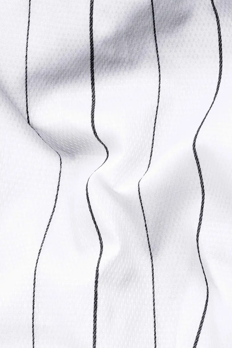 Bright White And Black Striped Dobby Textured Premium Giza Cotton Shirt 2