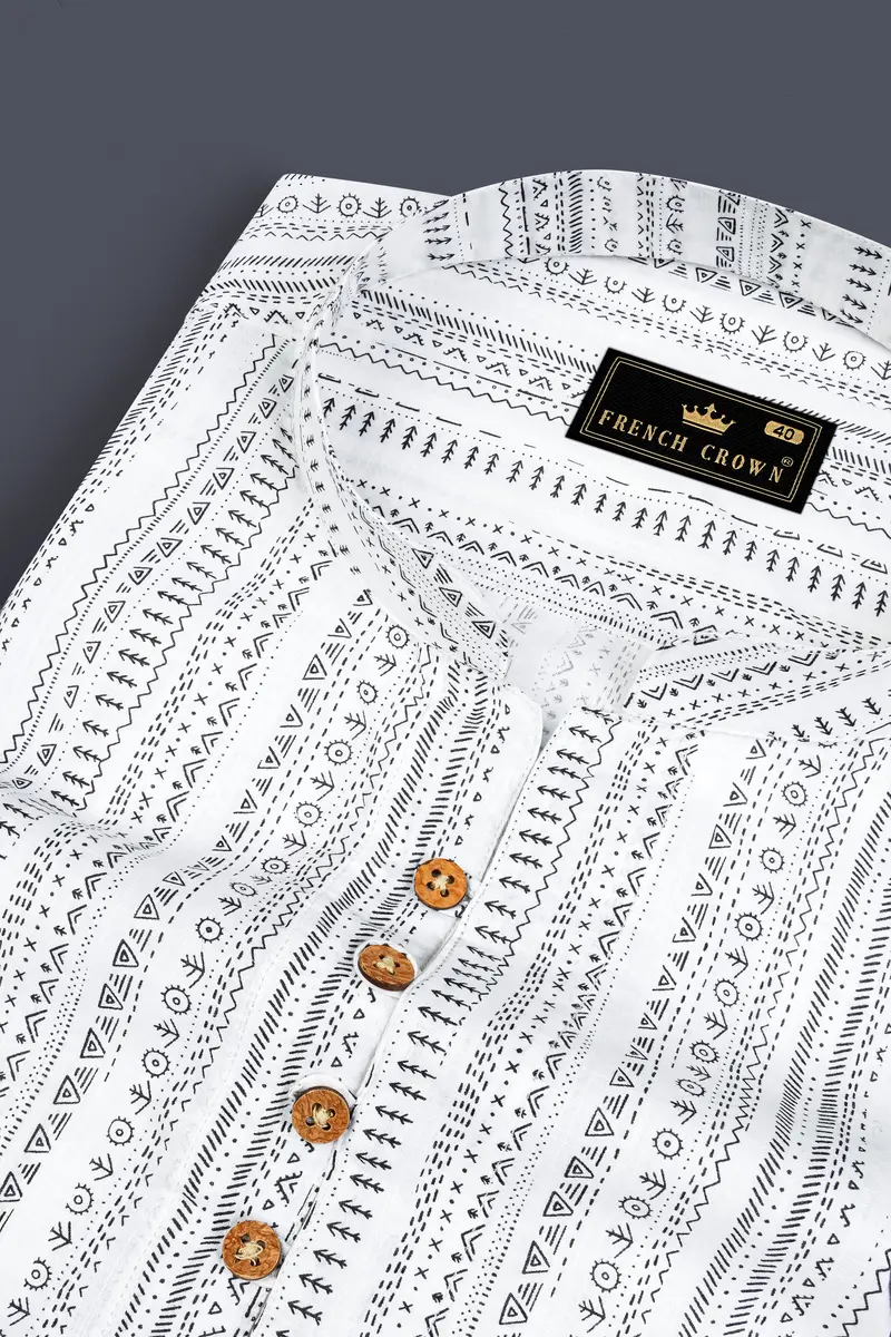 Bright White And Black Tribal Pattern Premium Cotton Kurta Shirt 4