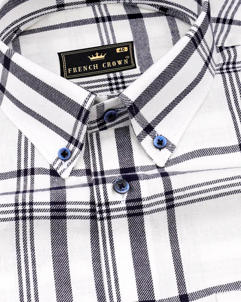 Bright White And Black Twill Plaid Premium Cotton Shirt 1