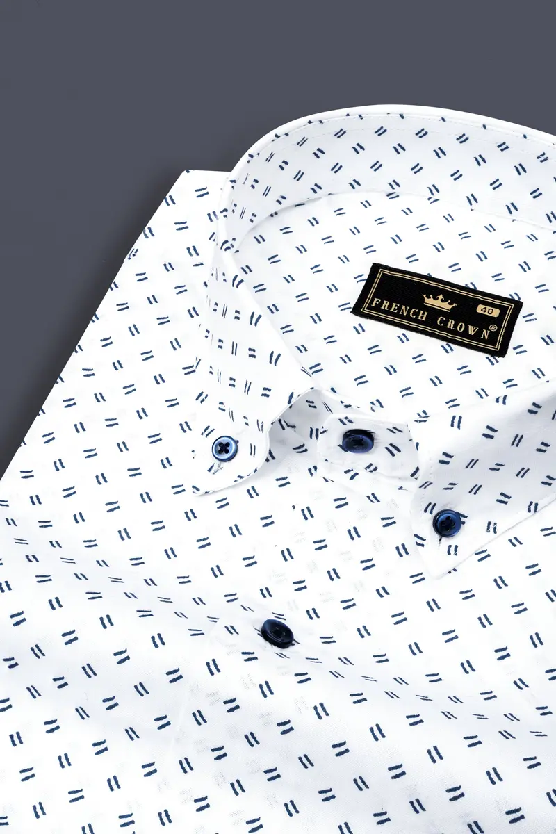 Bright White And Blue Printed Super Soft Premium Cotton Shirt 1