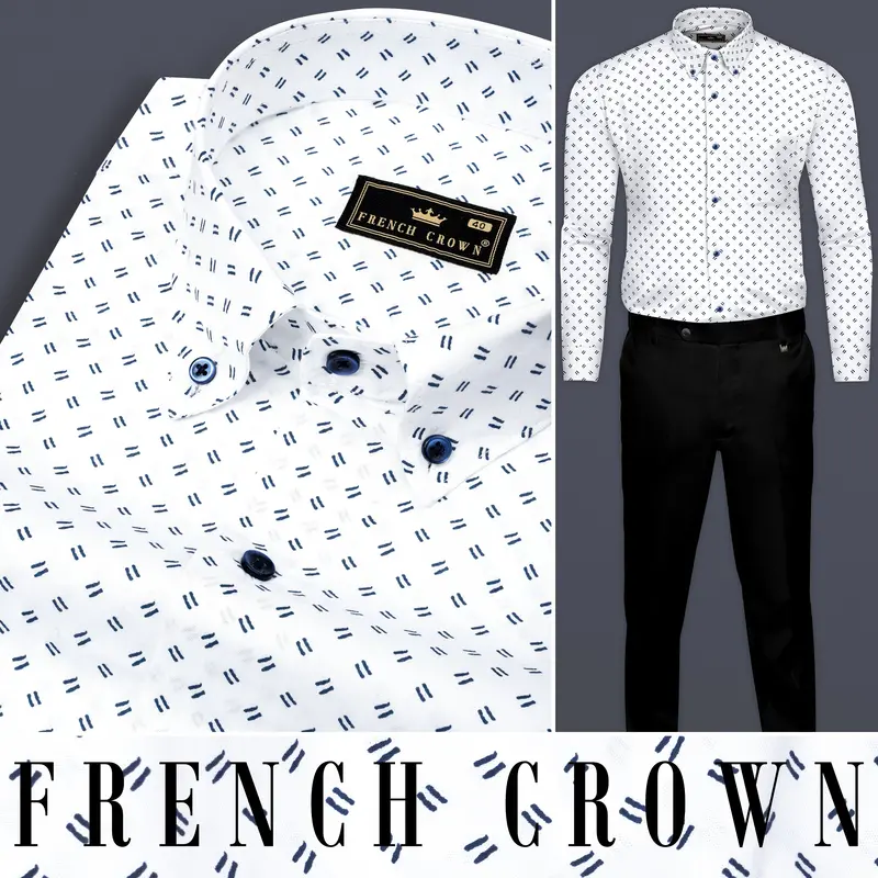 Bright White And Blue Printed Super Soft Premium Cotton Shirt 10